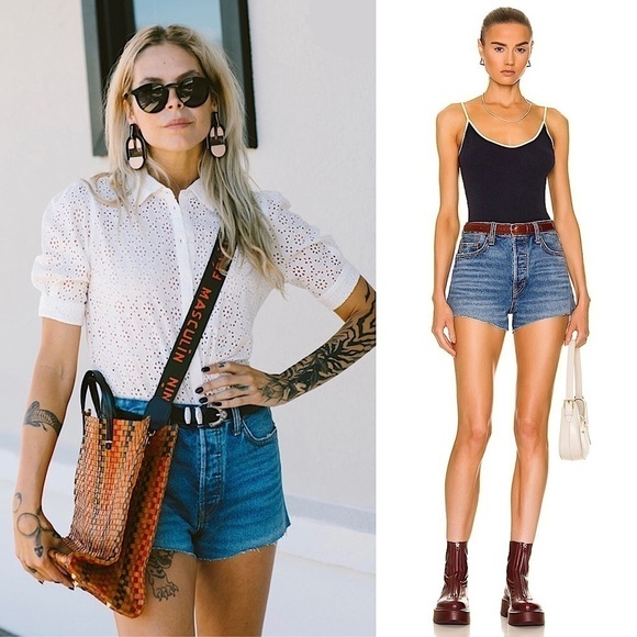 NWT RE/DONE 70s Distressed Denim High Rise Raw Frayed Hem Cutoff Jean Shorts 26 - Picture 1 of 16